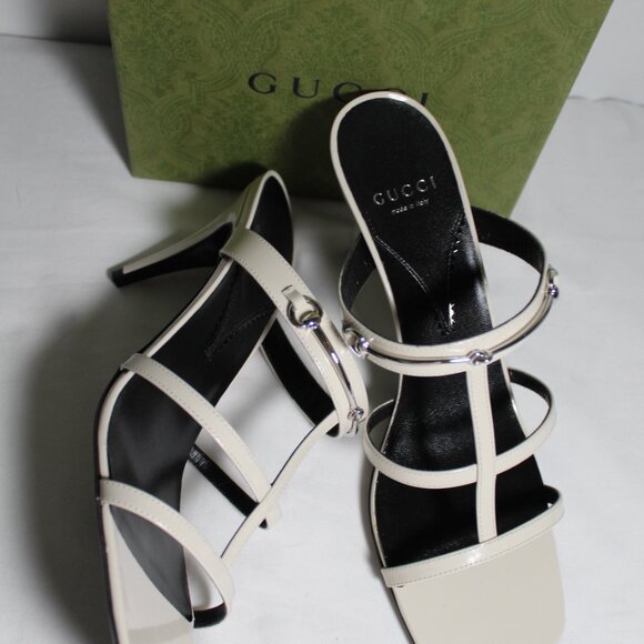 NWB Gucci GG Slim Horsebit Heels Sandals Slip Ons Mystic White 39.5 776643 - Picture 4 of 6